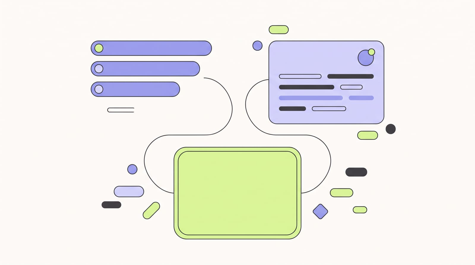 Illustration: a list of search results and a generative answer panel both point to the same highlighted page