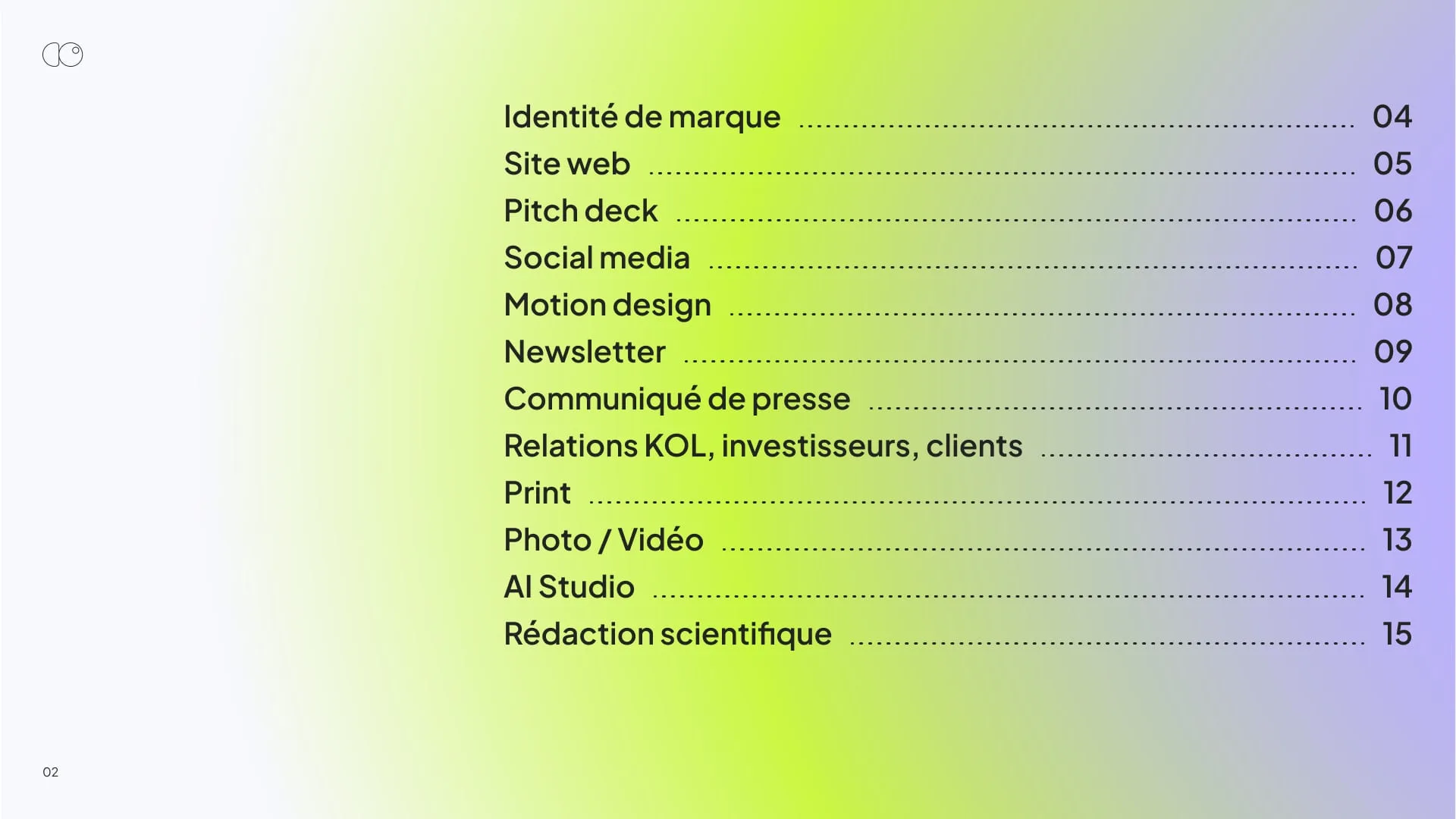 Portfolio DigiObs, page 2 : Sommaire
