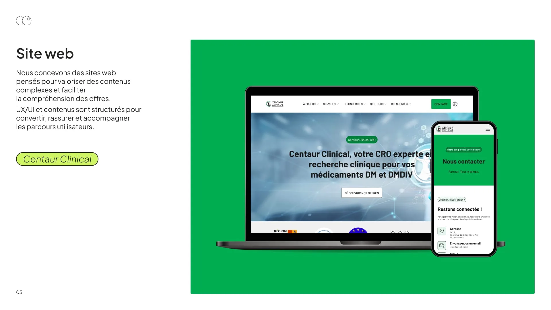 Portfolio DigiObs, page 5 : Site web (Centaur Clinical)